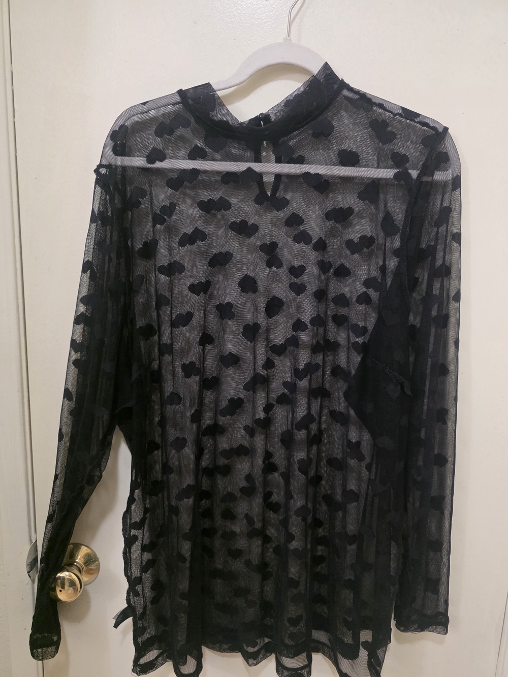 Lane Bryant Black Sheer Heart-Print Long Sleeve Top